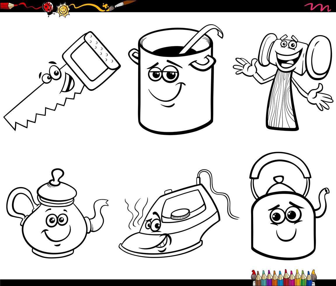 Personajes De Dibujos Animados Objeto Divertido Establecer Pagina De Libro Para Colorear Descargar Vectores Gratis Illustrator Graficos Plantillas Diseno Actividades de estimulación de la inteligencia en niños en el que tendrán que encontrar las diferencias en las imágenes. https es vecteezy com arte vectorial 1894097 dibujos animados objeto divertido personajes set libro para colorear pagina