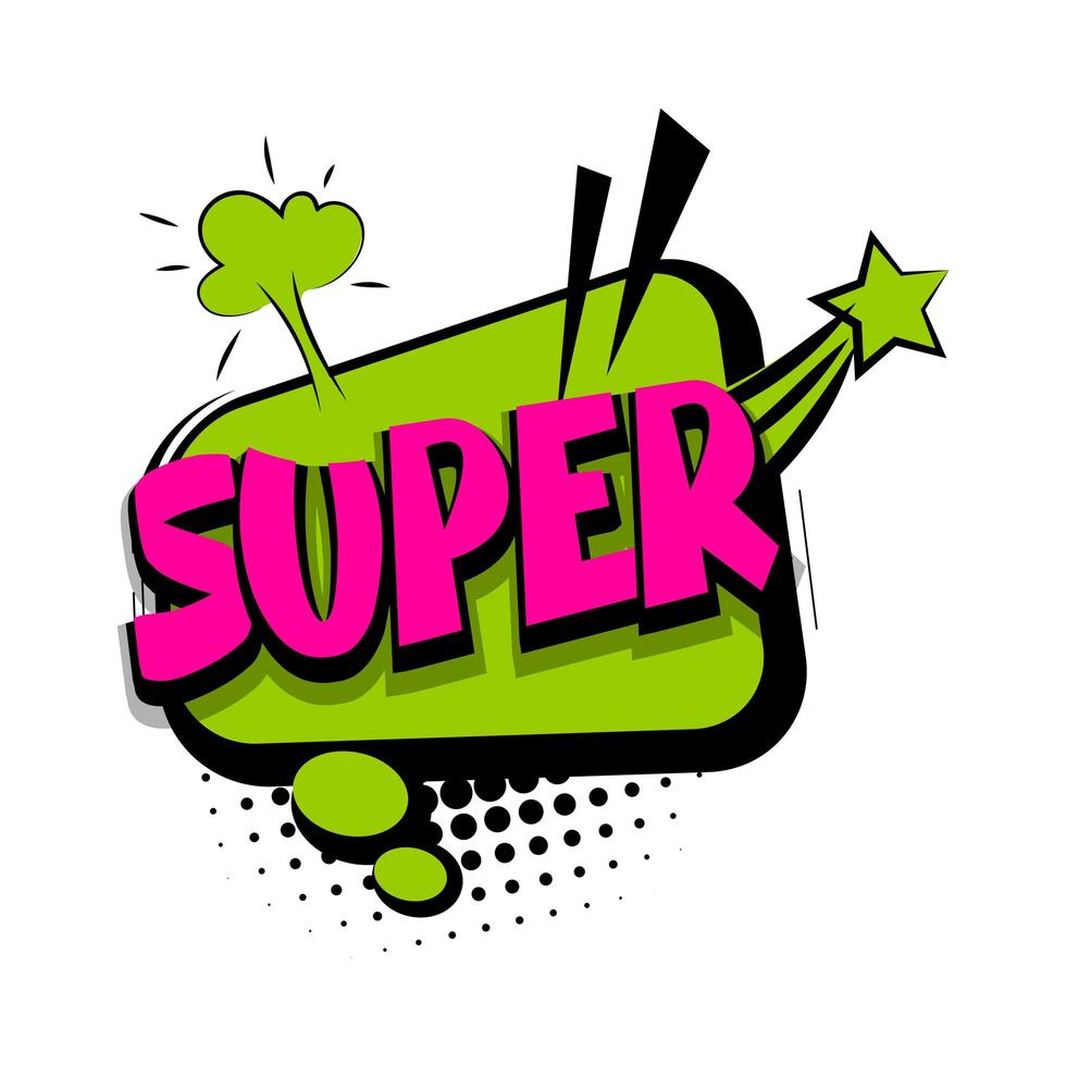 Lettering super, good. Comic text pop art vector