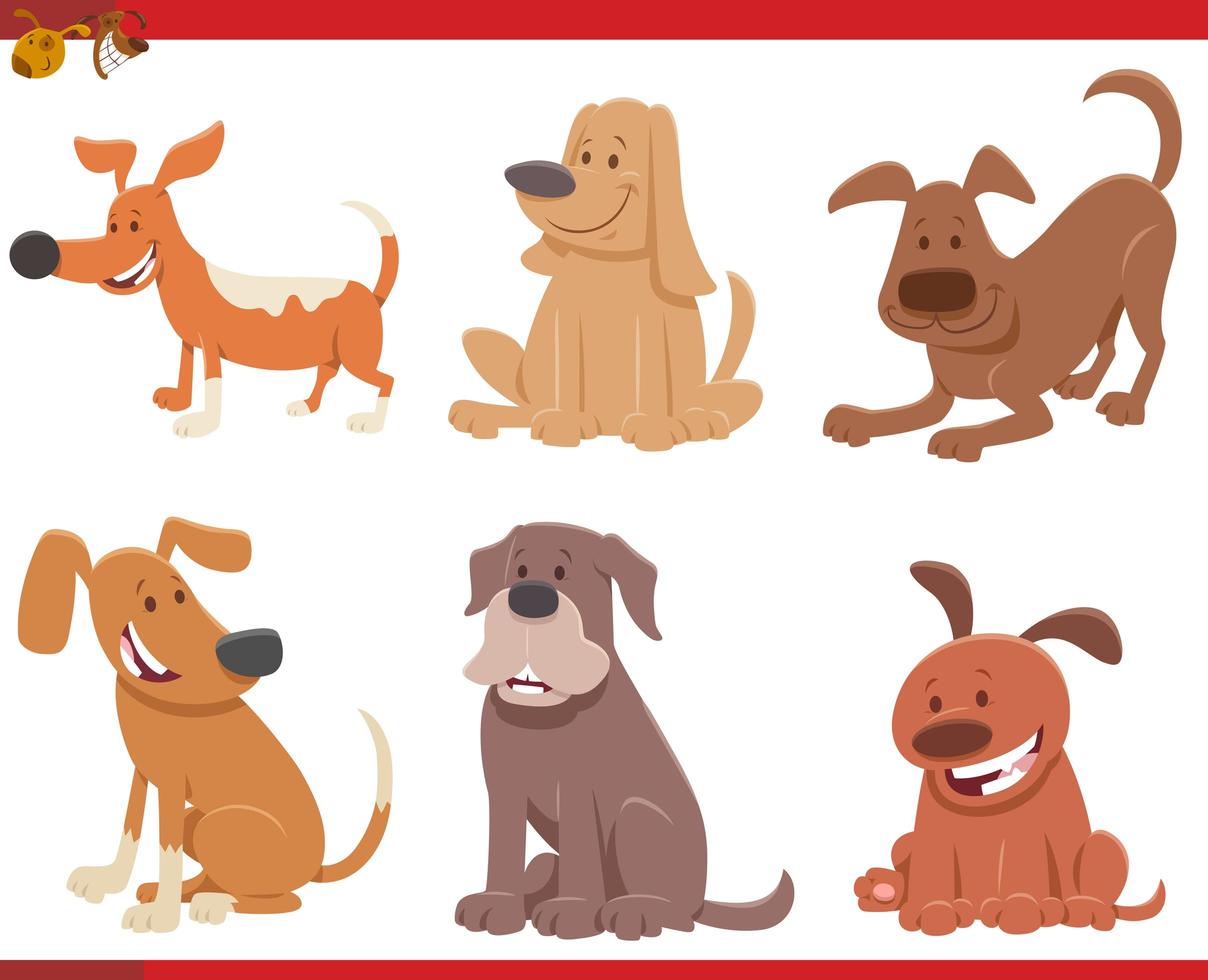 cartoon dogs and puppies comic characters set vector