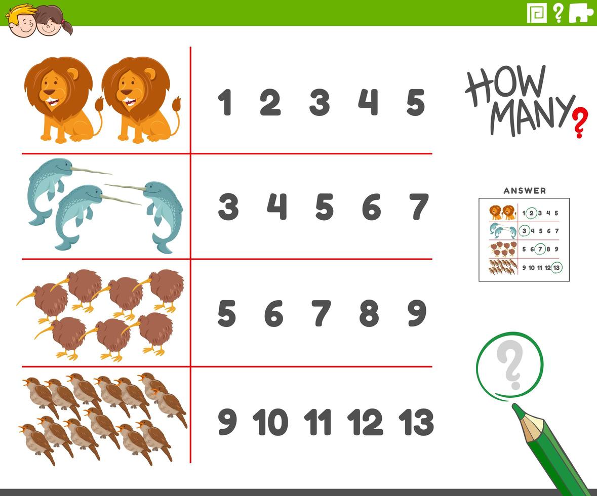 counting task with funny animal characters vector