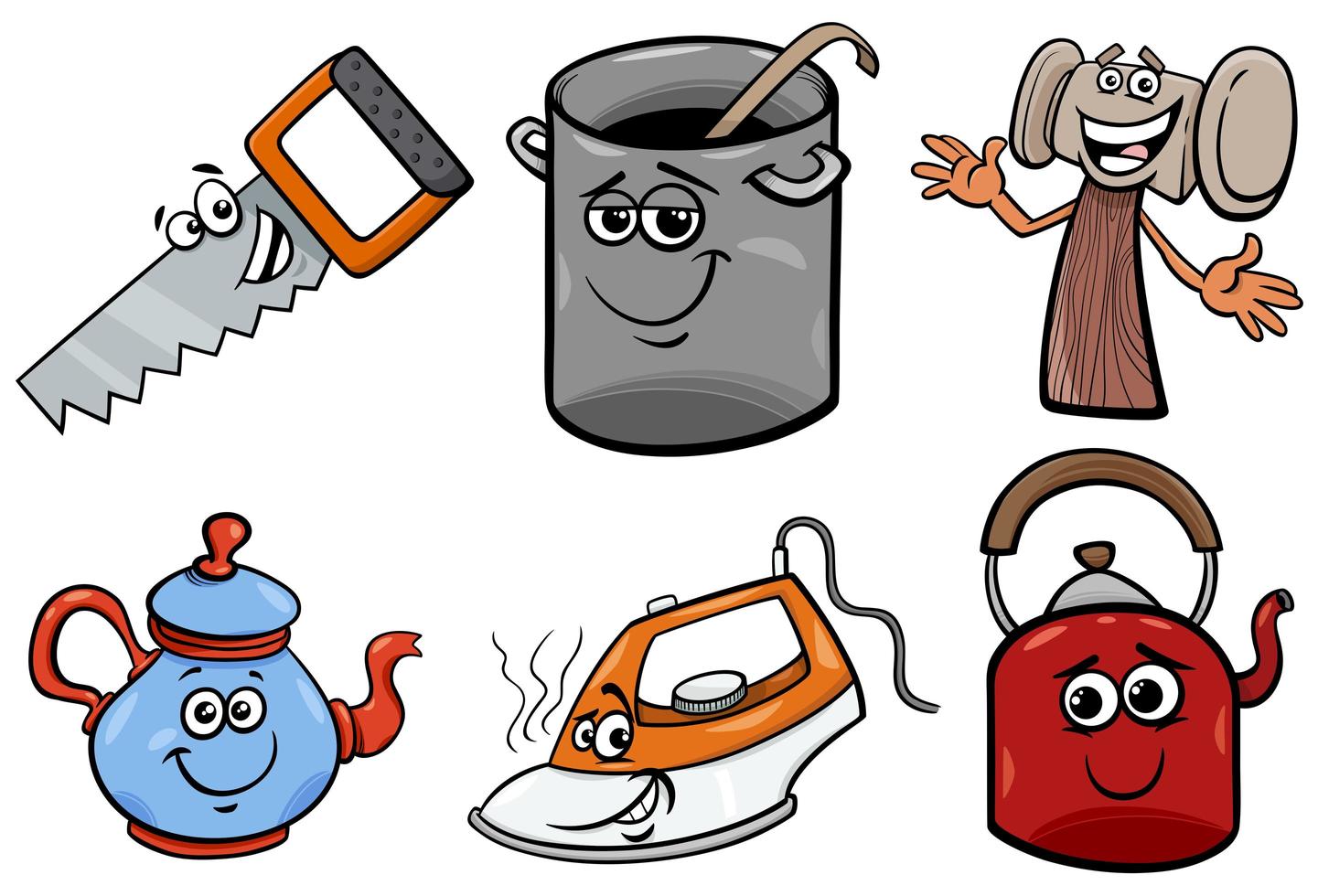 household objects cartoon clip art illustration set vector