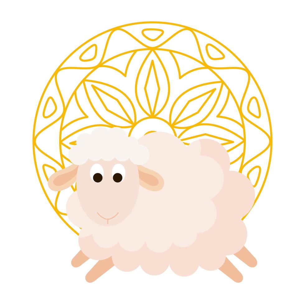 elegant ornament, round mandala golden with sheep animal vector