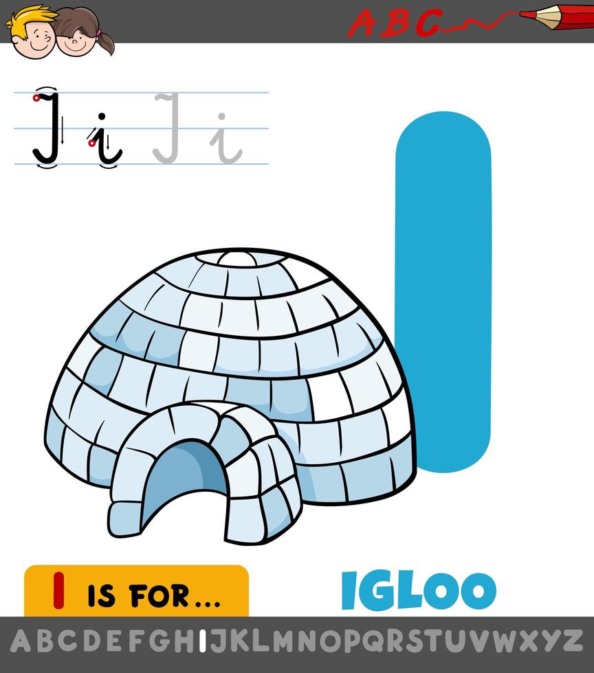 letter I worksheet with cartoon igloo vector