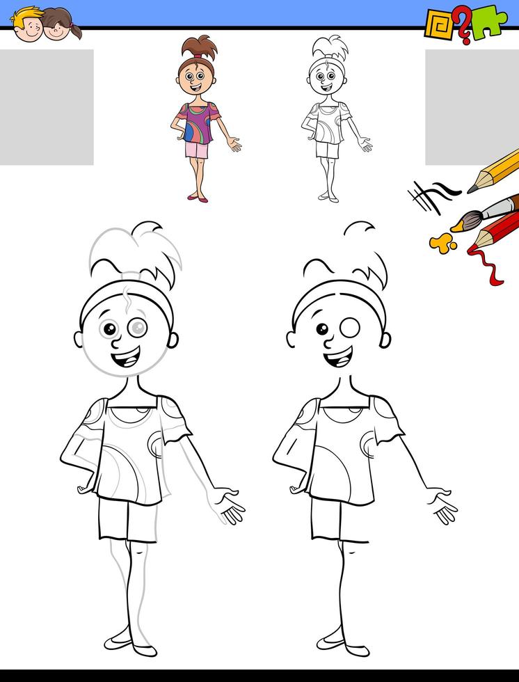 drawing and coloring task with girl vector