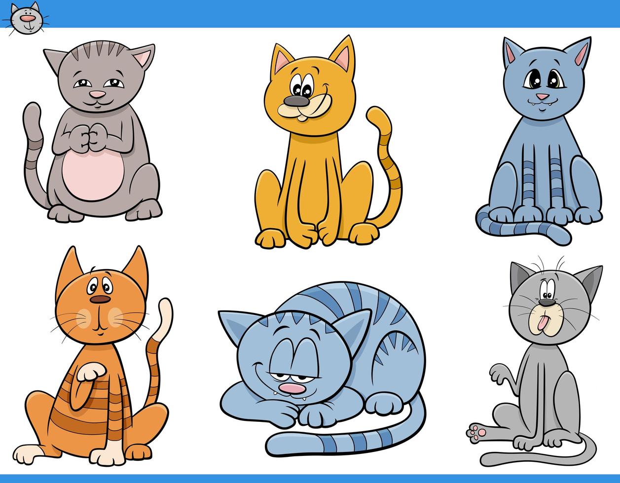 Conjunto de personajes de dibujos animados de gatos y gatitos vector