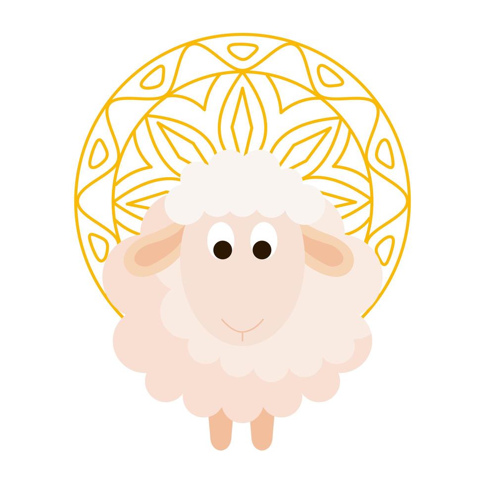 elegant ornament, round mandala golden with sheep animal vector