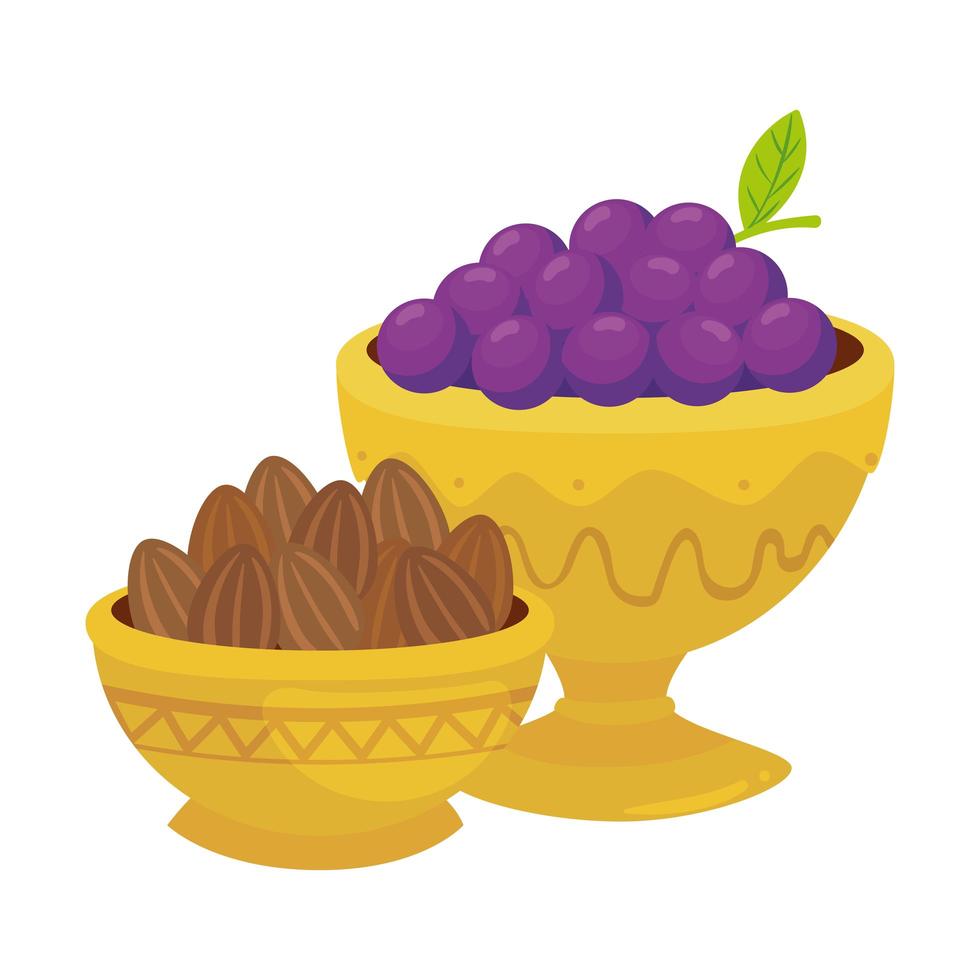 traditional arabic plates with dates and fruits, ramadan kareem concept vector