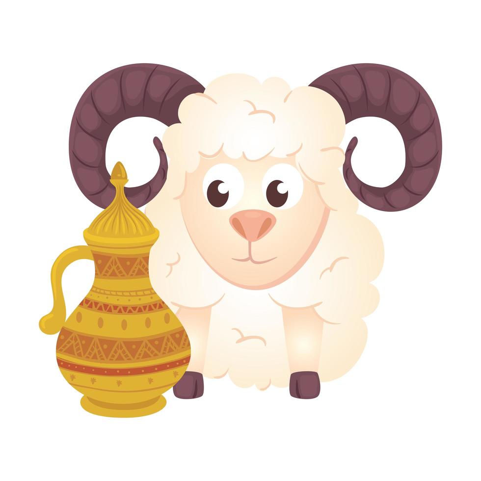 goat animal with teapot on white background vector