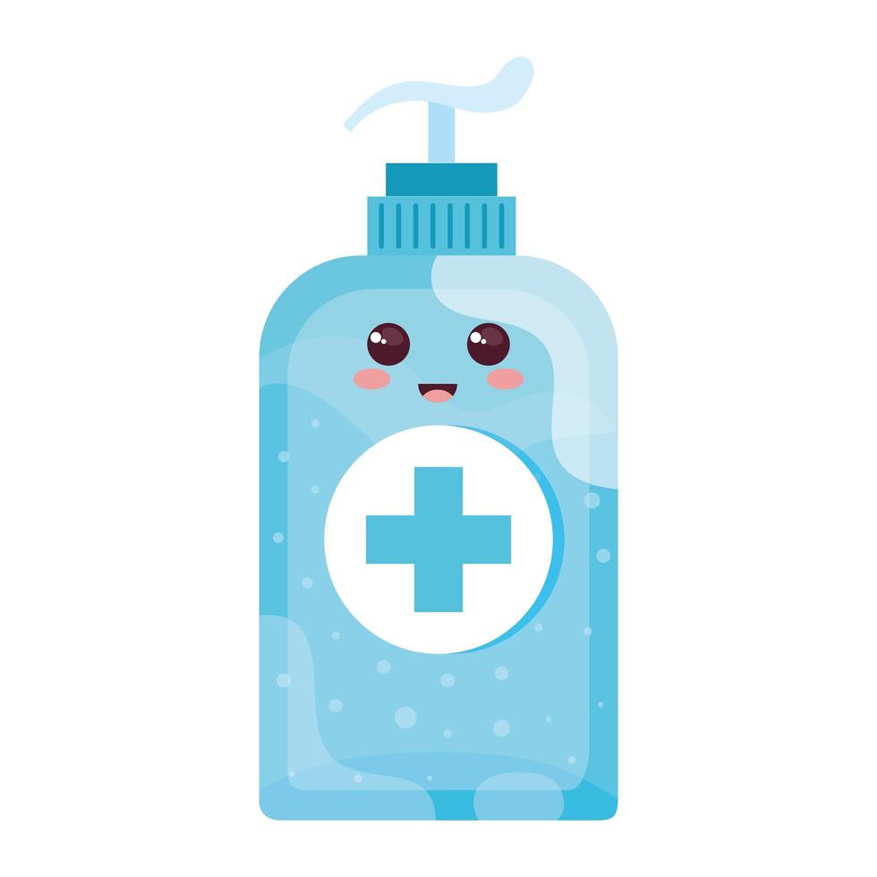 linda botella de desinfección, botella para higiene, desinfección, atención médica y sanitaria, estilo kawaii vector