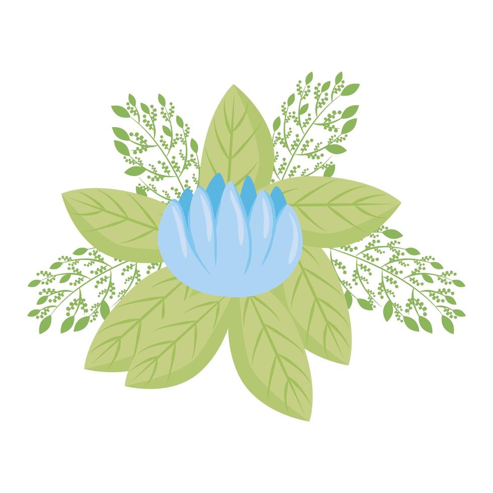 flor azul con hojas de diseño vectorial vector