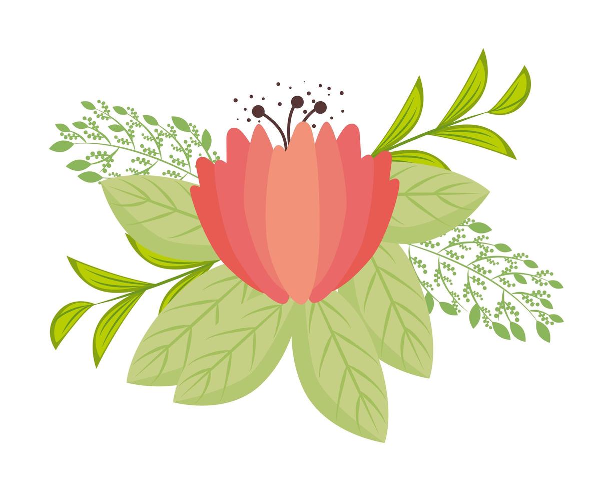 red flowers with leaves vector design