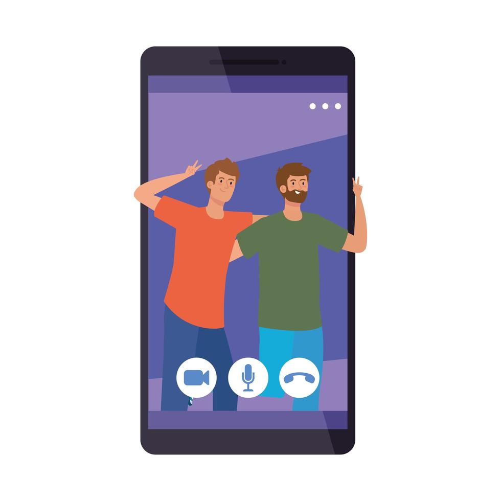 Men on smartphone in video chat vector design