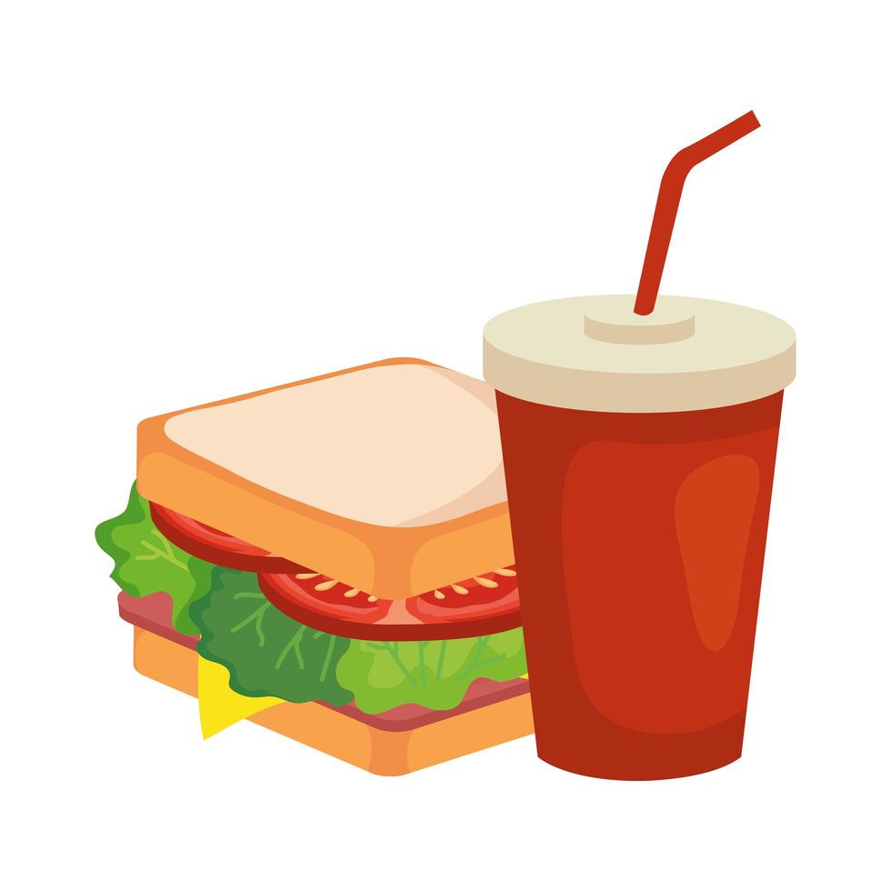 sandwich and soda mug vector design