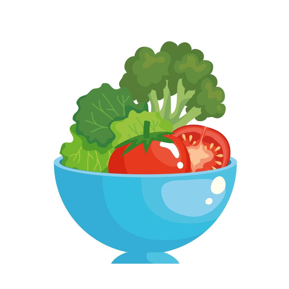 Tomates brócoli y lechuga dentro de diseño vectorial de tazón vector