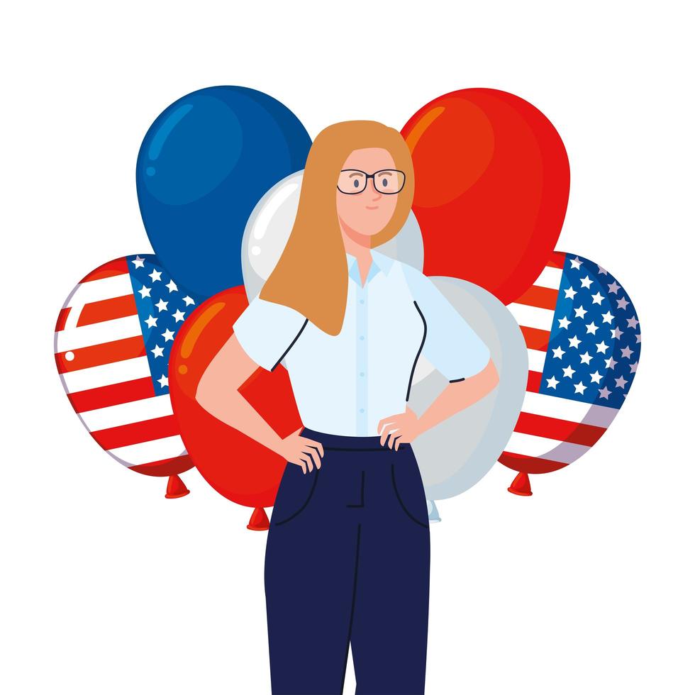 businesswoman with usa balloons vector design