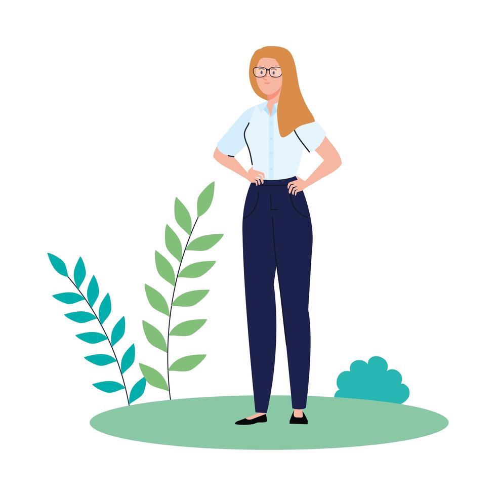 mujer de negocios, trabajador, en, parque, vector, diseño vector