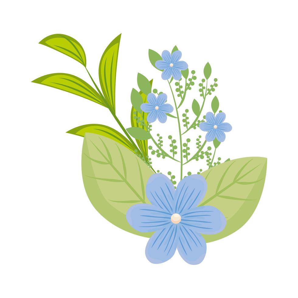 blue flowers with leaves vector design