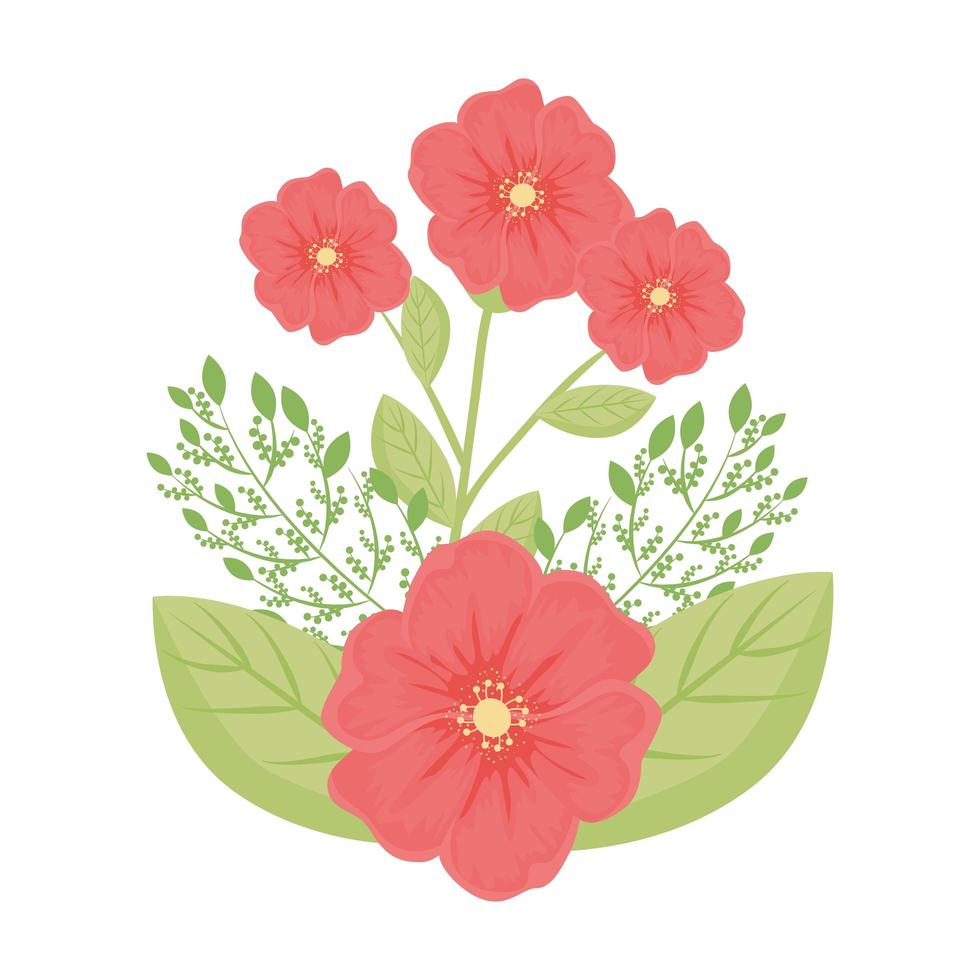red flowers with leaves vector design
