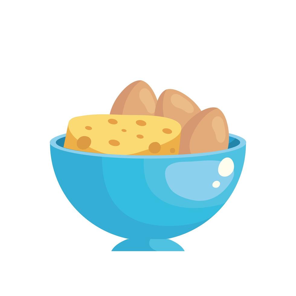 Huevos y queso dentro de diseño vectorial de tazón vector