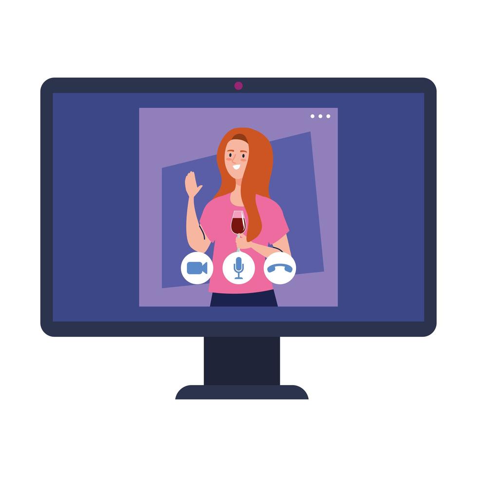 Woman on computer in video chat vector design