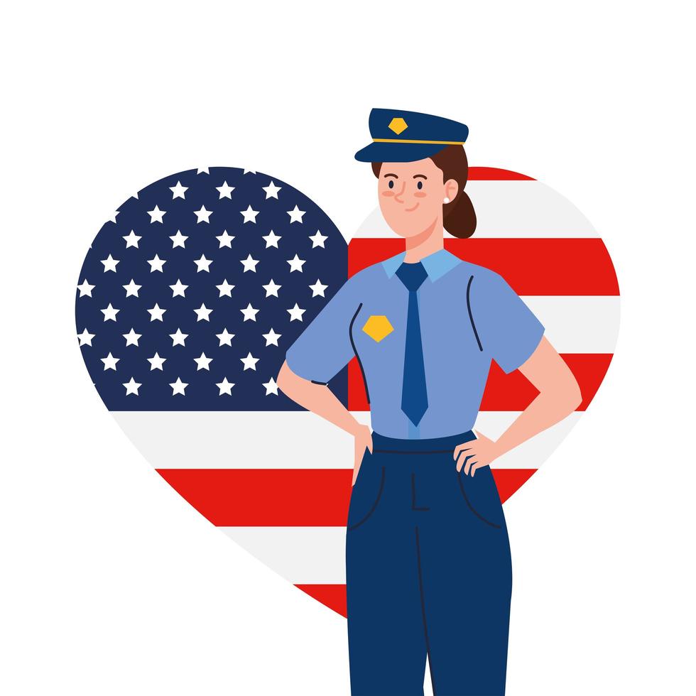 police man with usa flag heart vector design