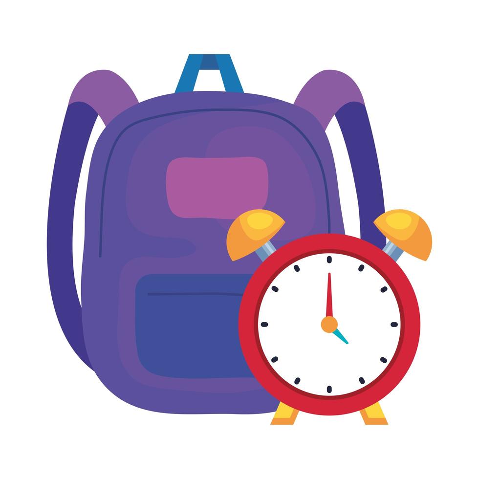 school bag and clock vector design