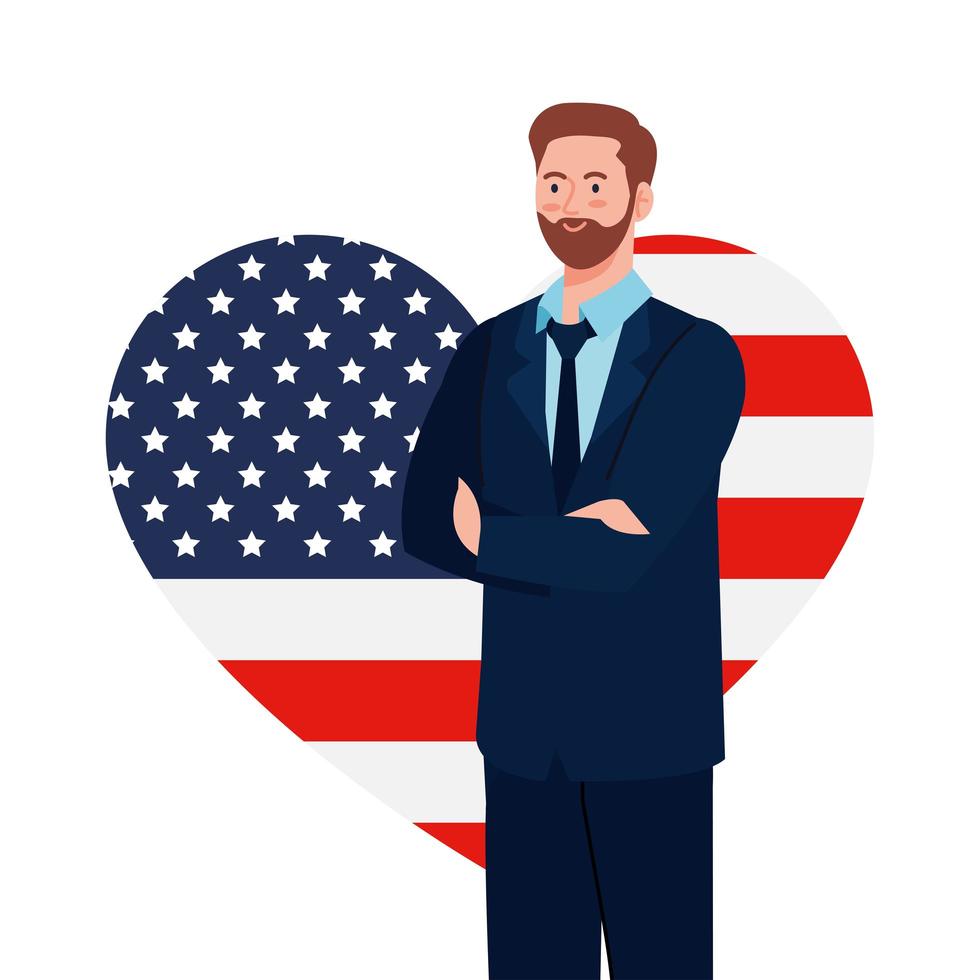 businessman with usa flag heart vector design