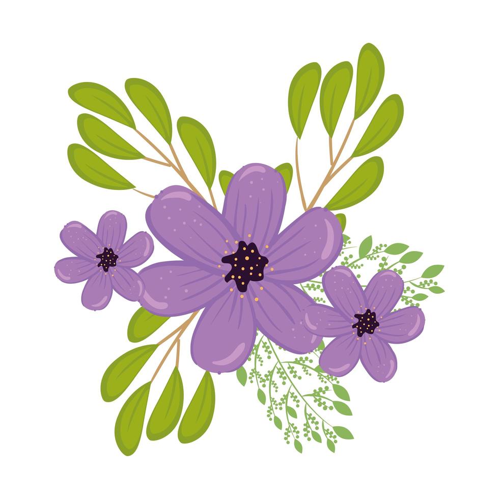 flores moradas con hojas de diseño vectorial vector