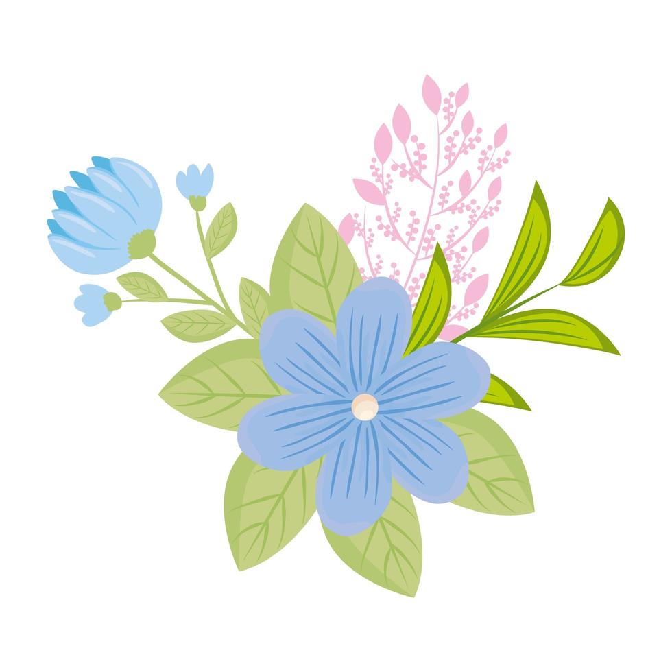 blue flowers with leaves vector design
