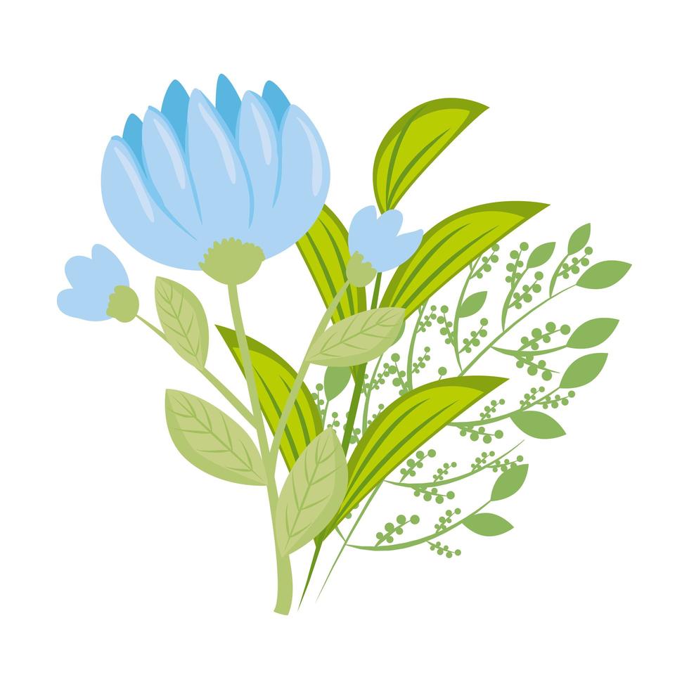 flores azules con hojas de diseño vectorial vector