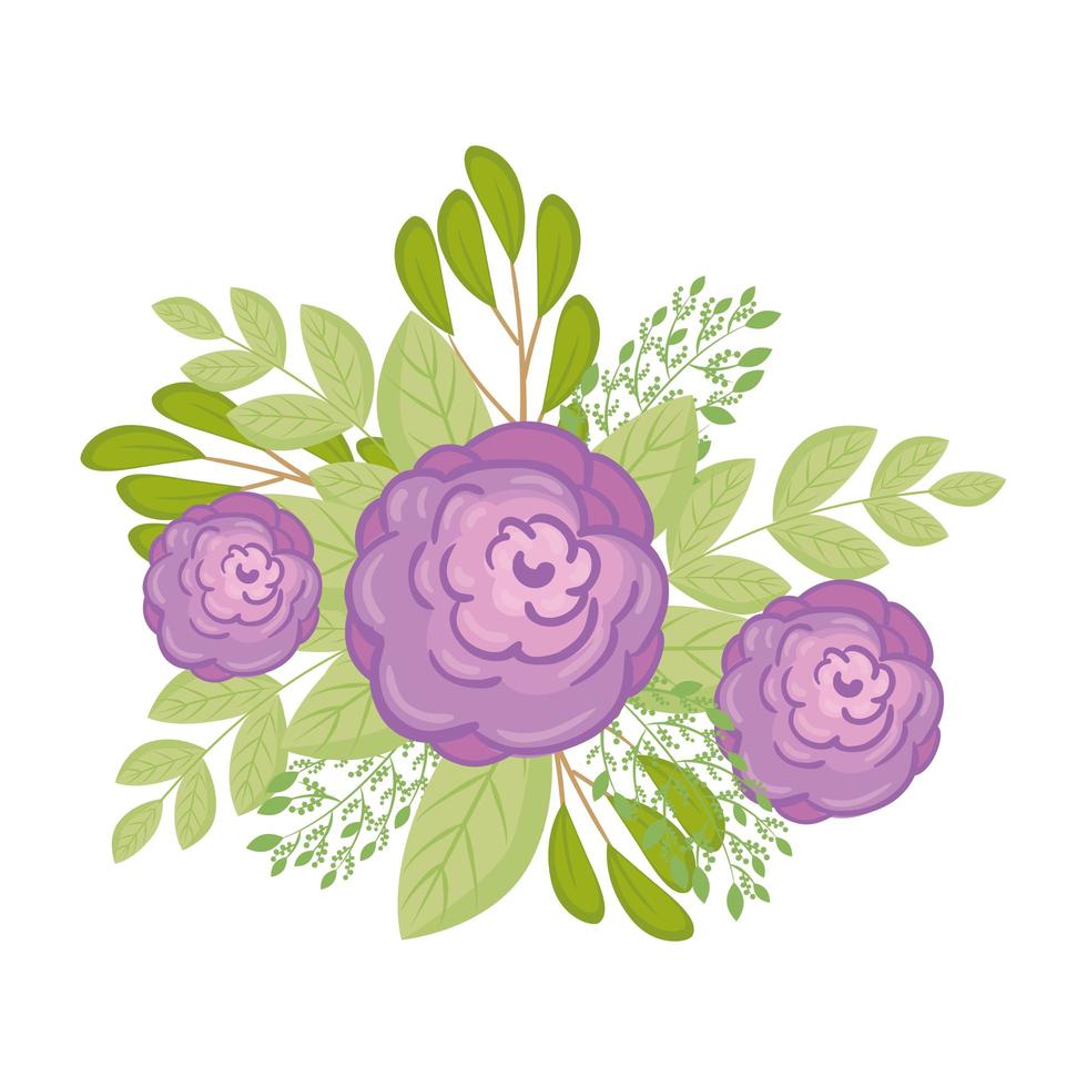 purple flowers with leaves vector design
