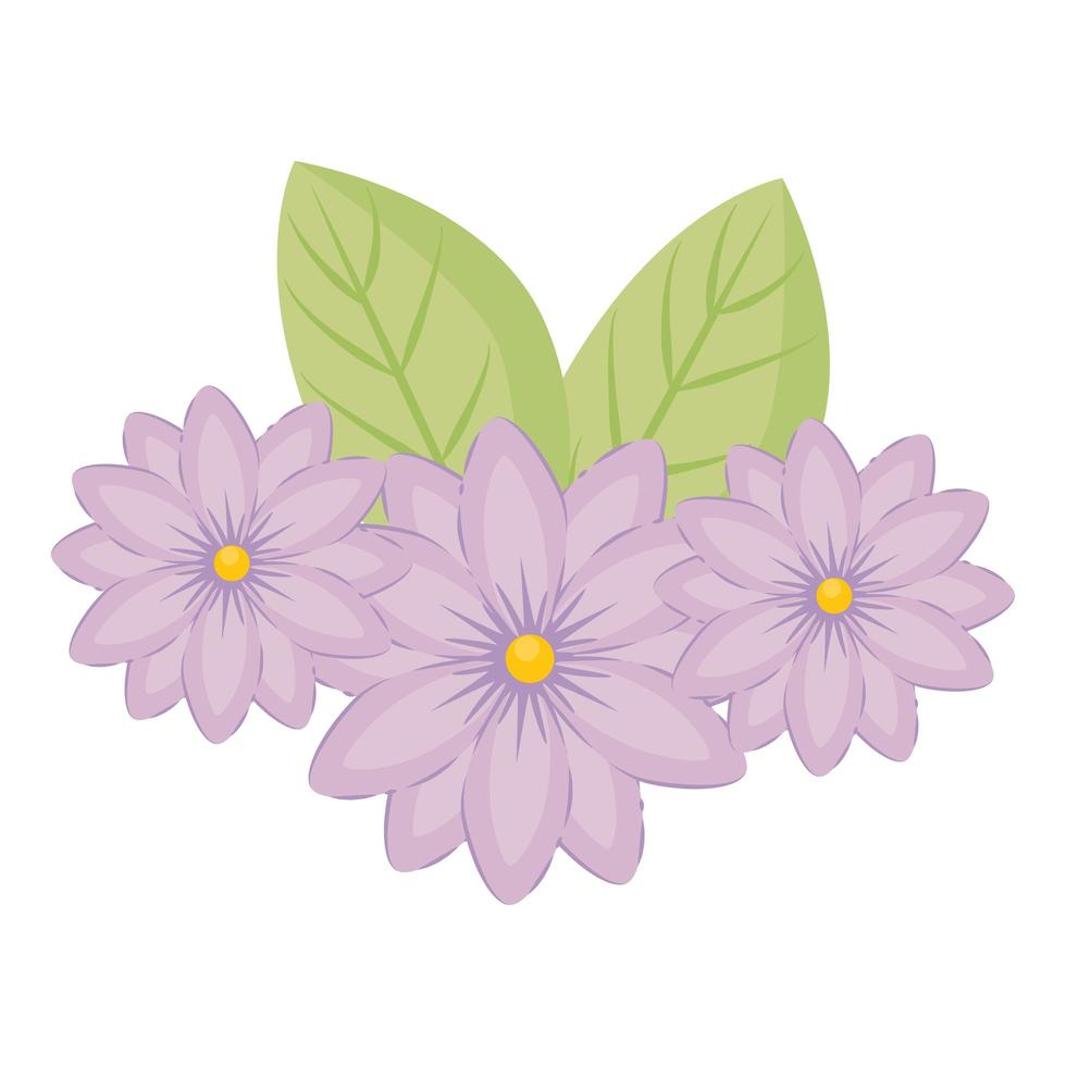 purple flowers with leaves vector design
