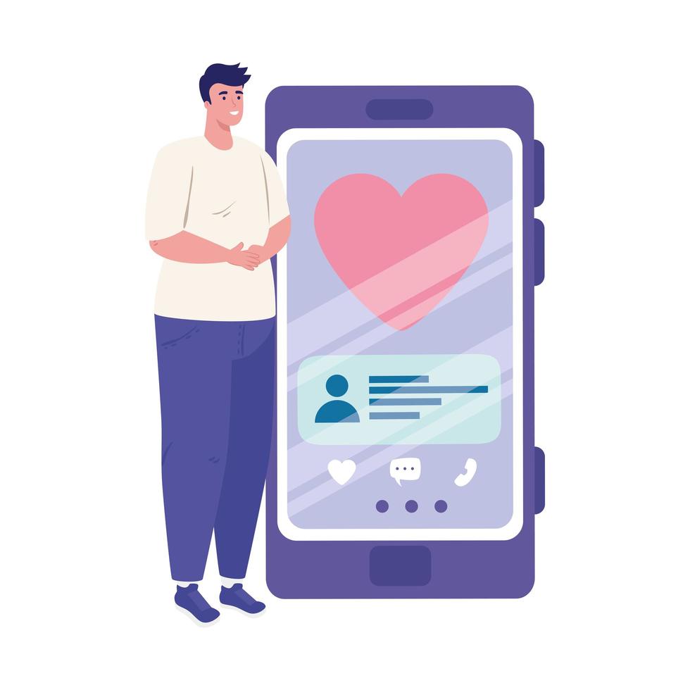 Man and smartphone with heart and chatting bubble vector design