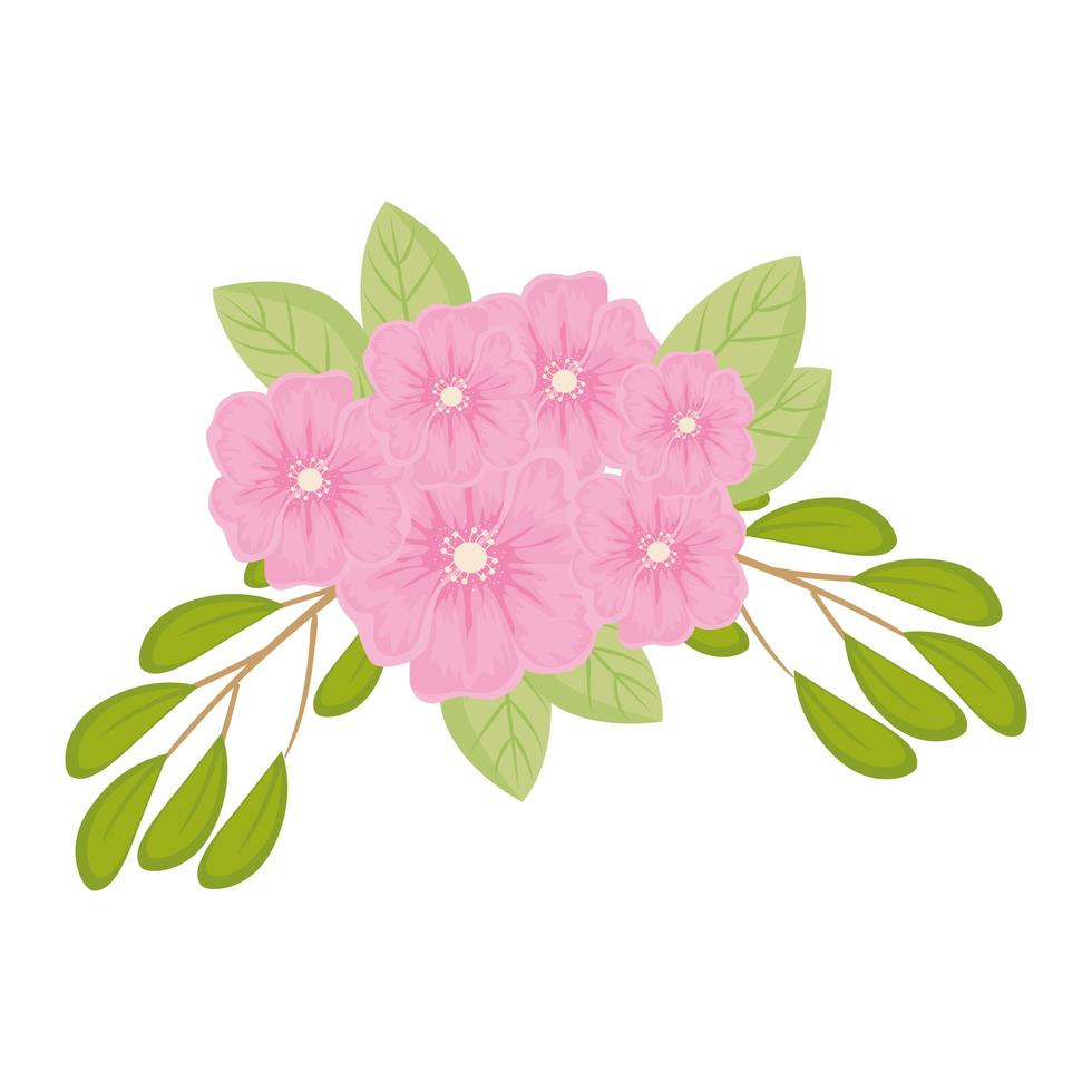 pink flowers with leaves vector design