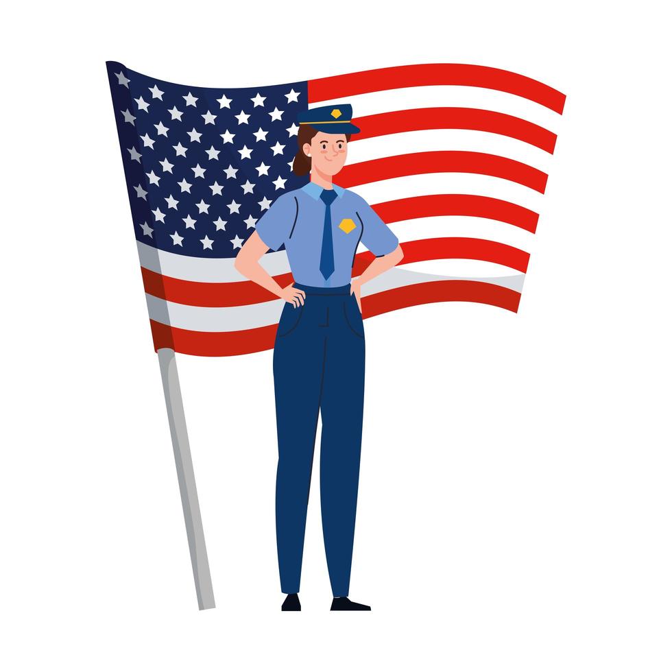Hombre de policía con diseño de vector de bandera de Estados Unidos