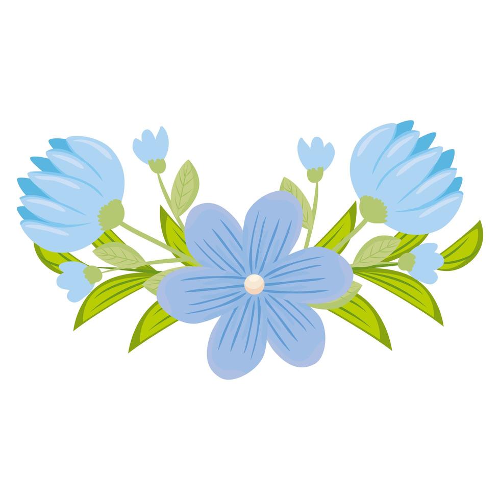 blue flowers with leaves vector design