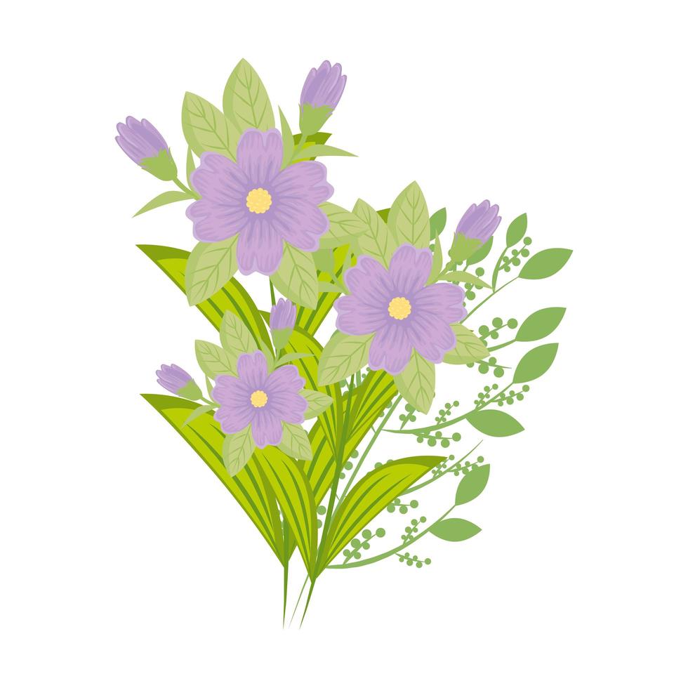 purple flowers with leaves vector design