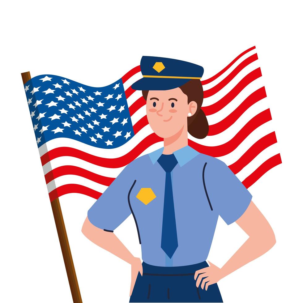 Hombre de policía con diseño de vector de bandera de Estados Unidos