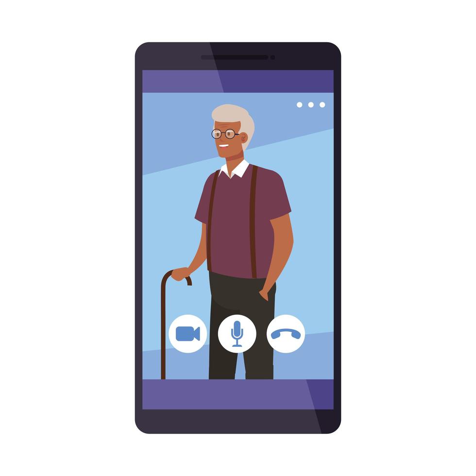 abuelo en smartphone en diseño vectorial de chat de video vector