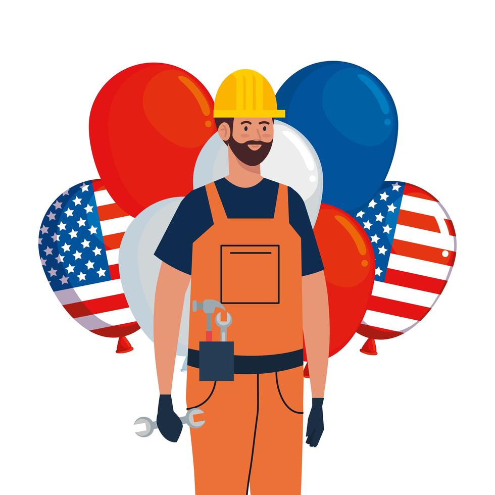 builder man with helmet and usa balloons vector design