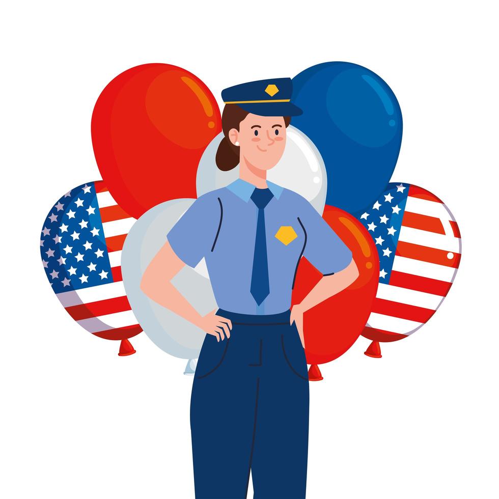 Hombre de policía con diseño de vector de globos de Estados Unidos