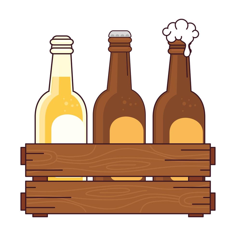 Cervezas en la caja de madera, sobre fondo blanco. vector