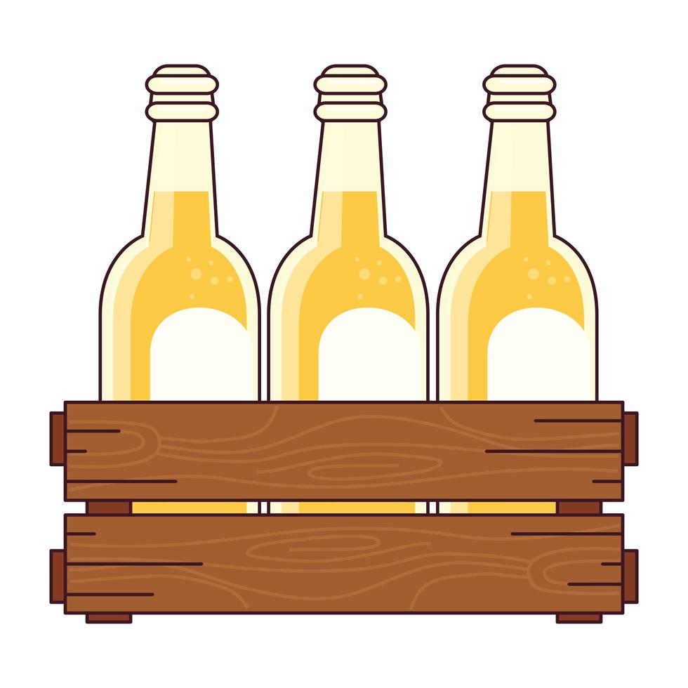 Cervezas en la caja de madera, sobre fondo blanco. vector