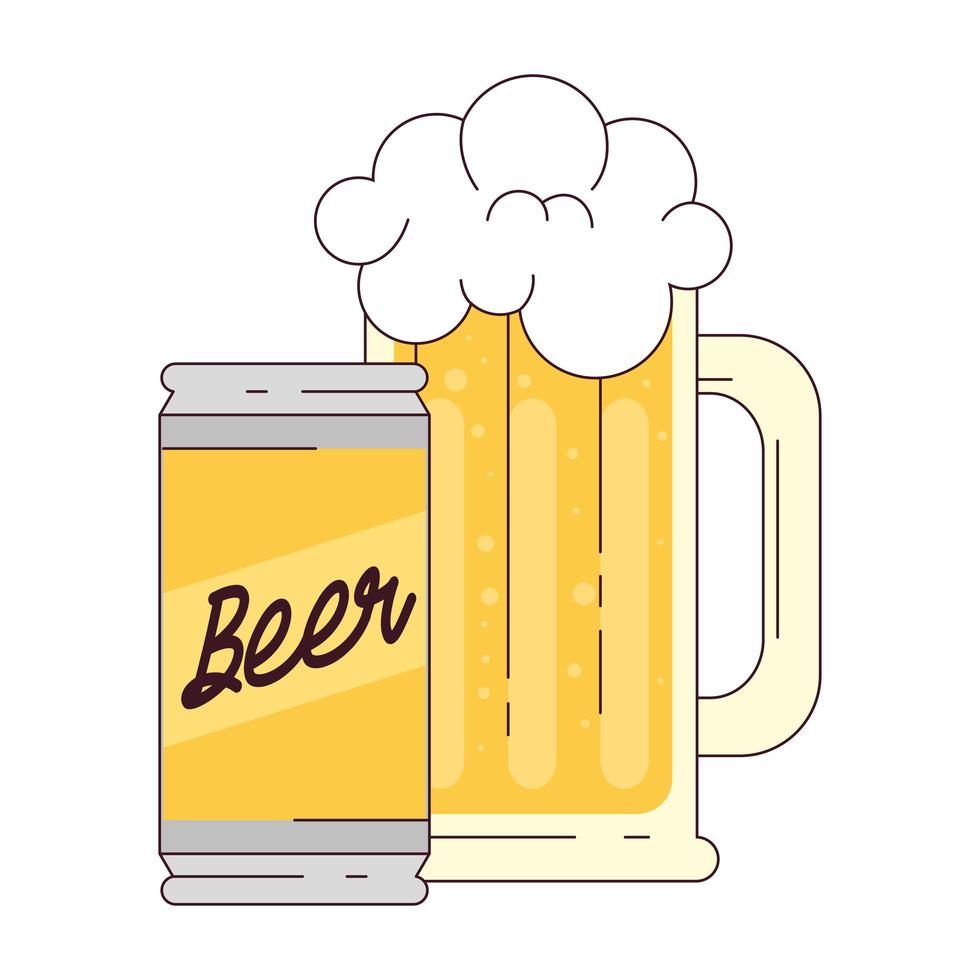 Jarra con lata de cerveza sobre fondo blanco. vector