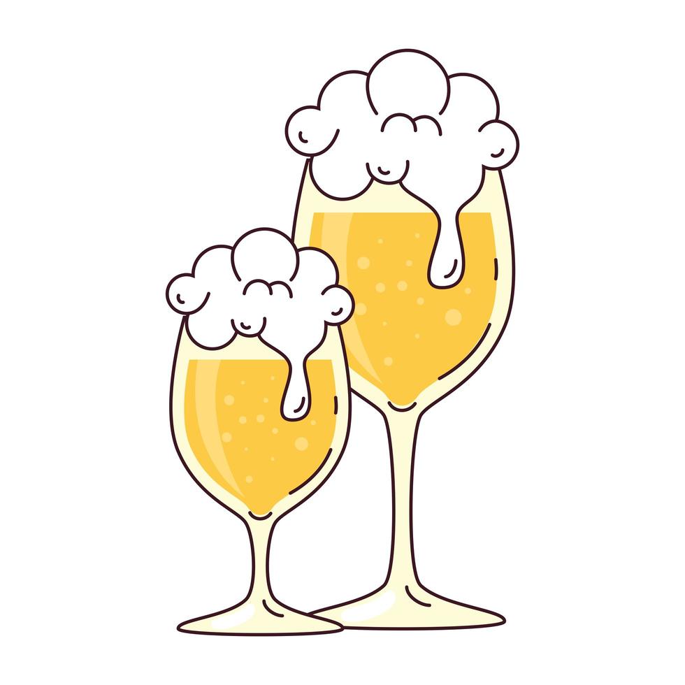 cups glass of beer with froth on white background vector