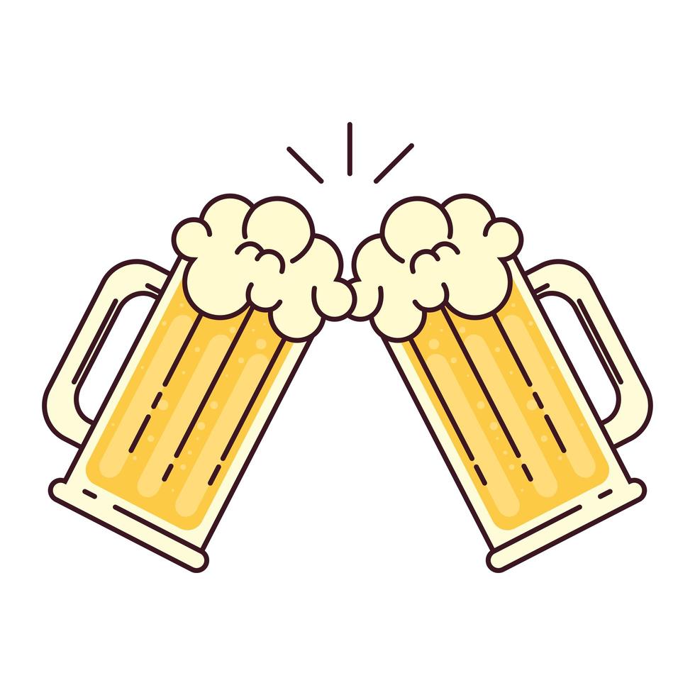 mugs of beer with froth, cheers, on white background vector