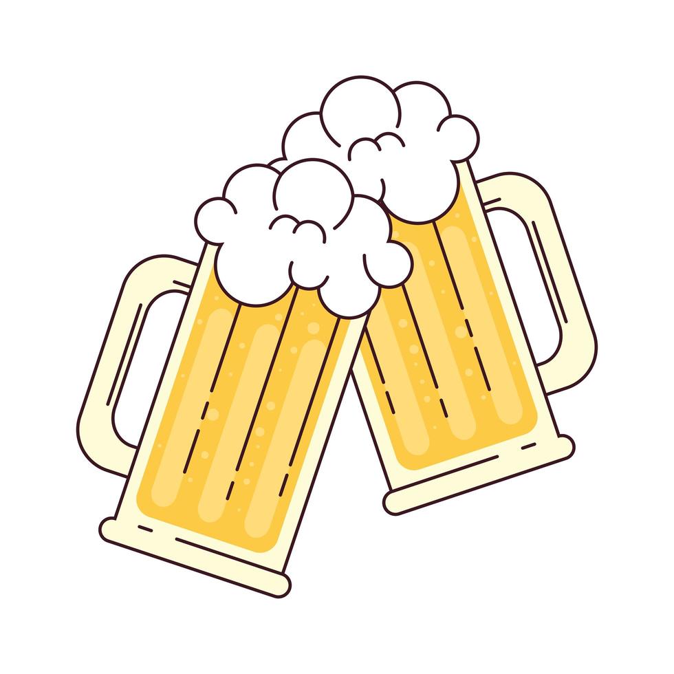 mugs of beer with froth, cheers, on white background vector