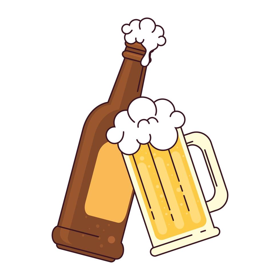 bottle and mug glass of beer on white background vector