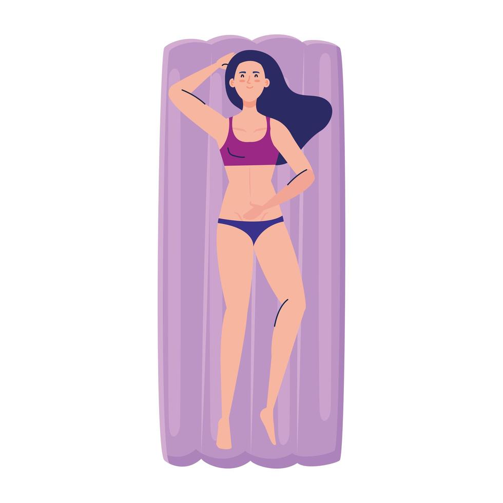 woman in lying down on inflatable float with swimsuit, summer vacation season vector