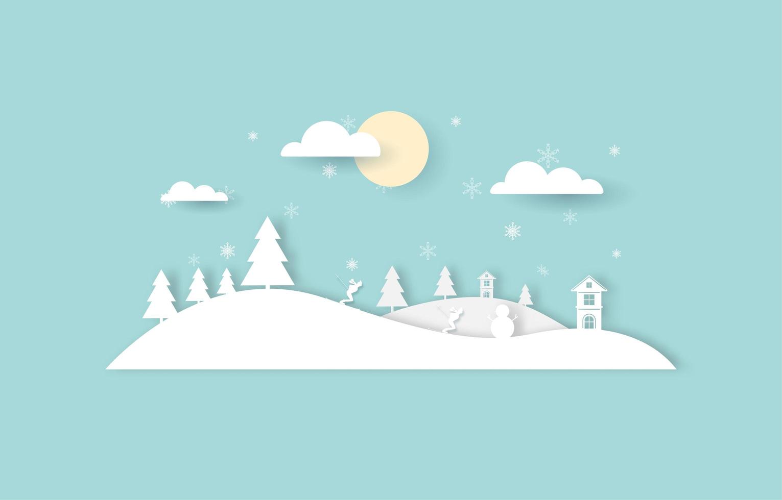 Mountains and people skiing in the snow vector